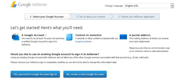 Sign Up for Google Adsense Step1