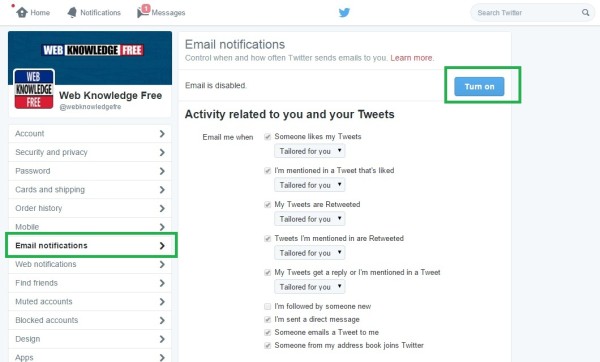 change email notification on twitter settings