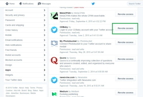 revoke access of apps from twitter account settings