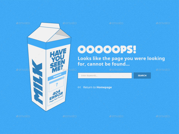 milk carton responsive 404 error page