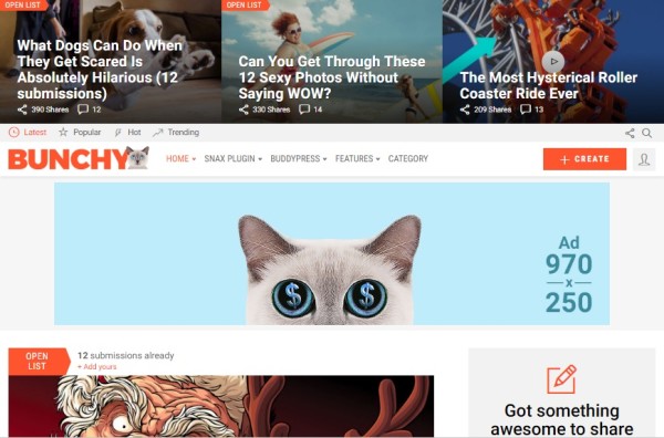 Bunchy - Viral WordPress Theme with Open Lists