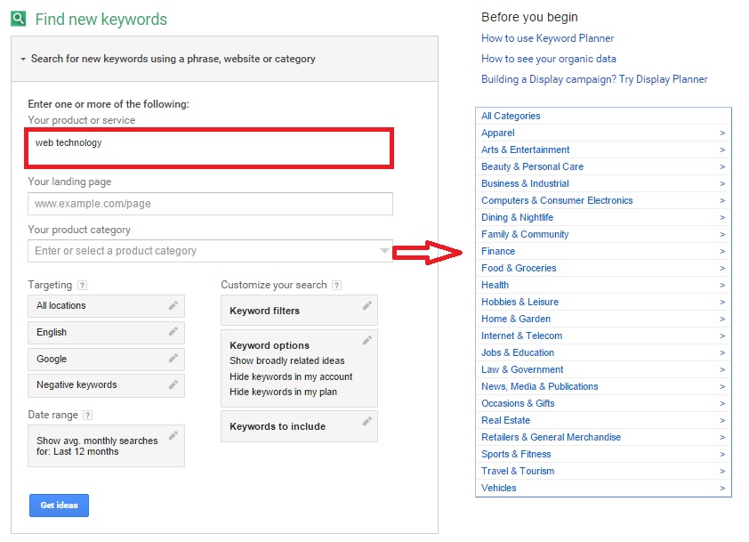 find new keyword on google adword keyword planner