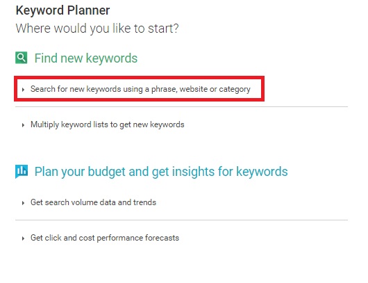 google adword keyword planner - find new keyword