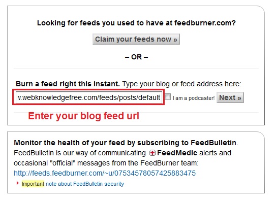 claim your feed on google feedburner