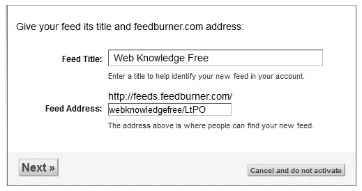 configure feedburner step 2